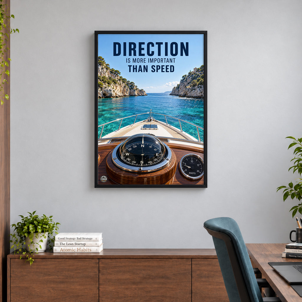 24×36 Direction Over Speed black-box framed motivational wall art