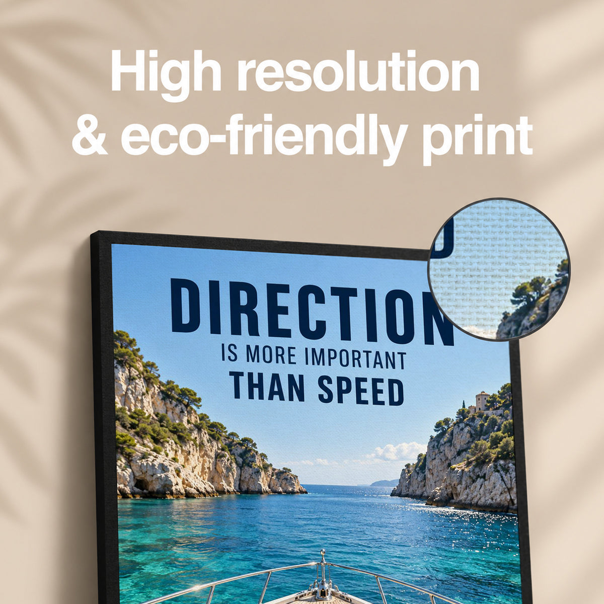 Close-up of premium Direction Over Speed canvas print texture