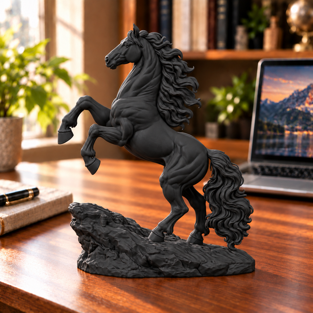 CONQR Horse lightweight 3D printed PLA desk statue, 10 inch, Black - office desk
