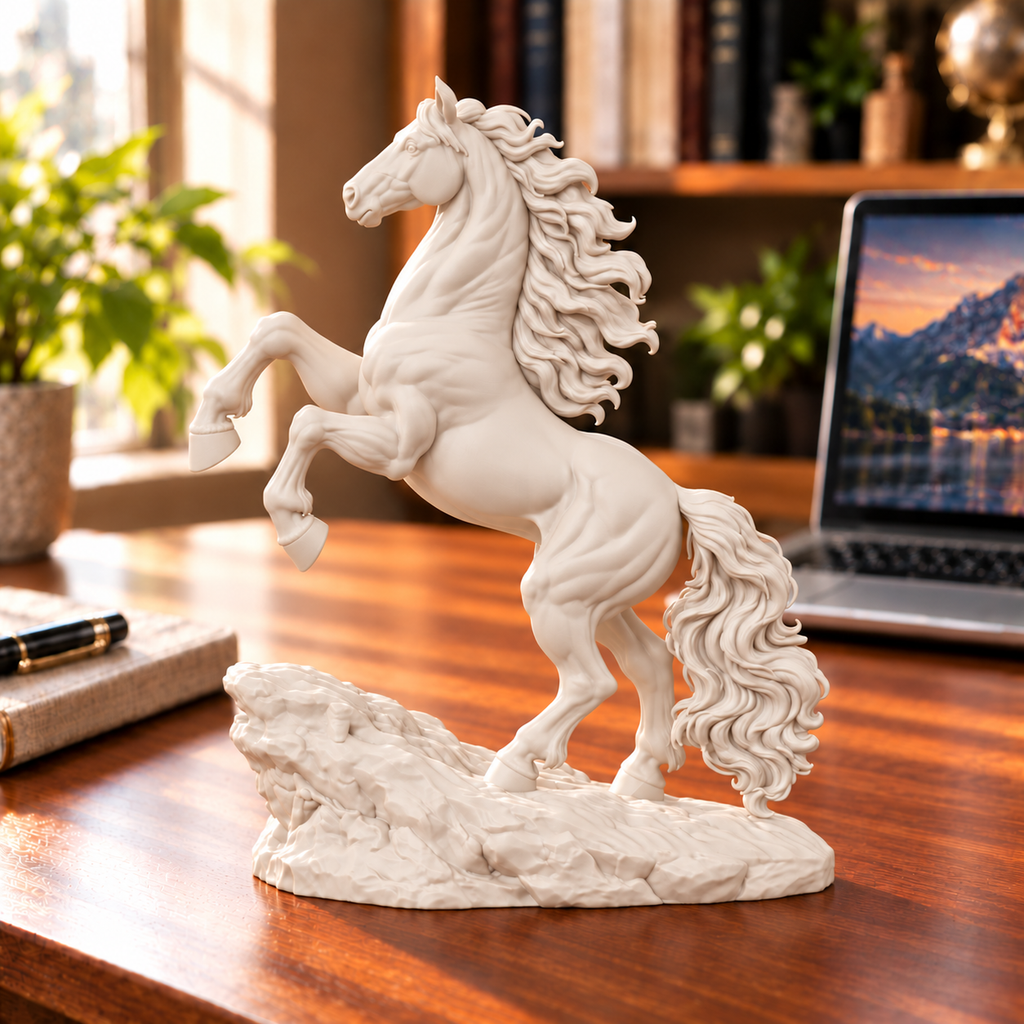 CONQR Horse lightweight 3D printed PLA desk statue, 10 inch, Warm Beige - office desk