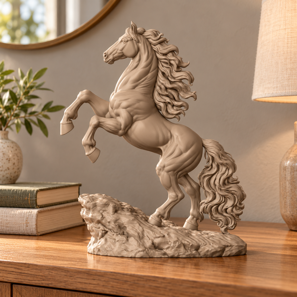 CONQR Horse lightweight 3D printed PLA desk statue, 10 inch, Sandstorm - home console