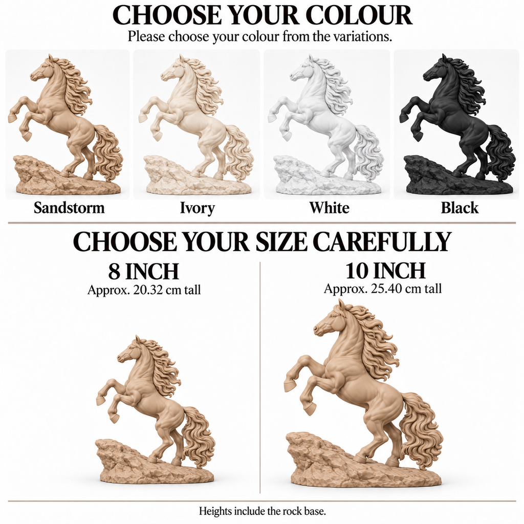 CONQR Horse lightweight 3D printed PLA desk statue, 10 inch, Sandstorm - colours and sizes