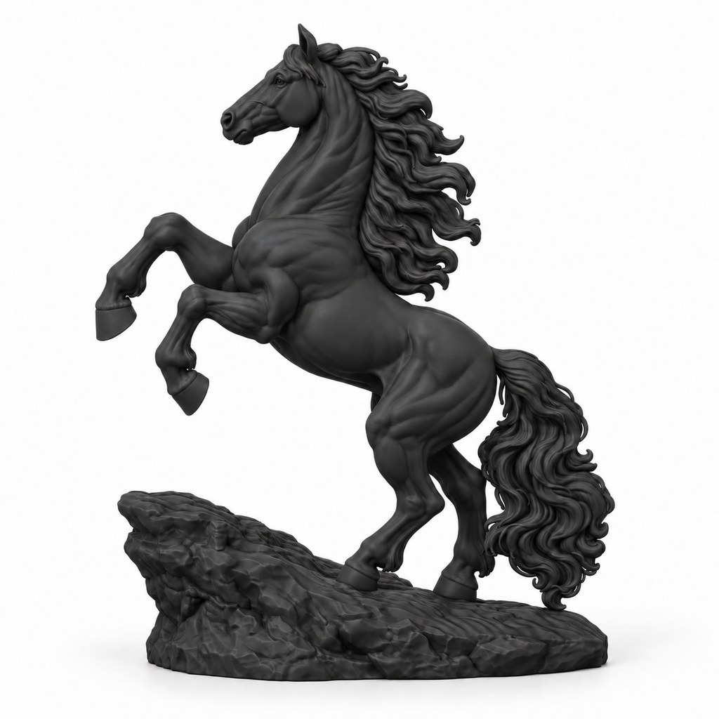 CONQR Horse lightweight 3D printed PLA desk statue, 8 inch, Black - white background