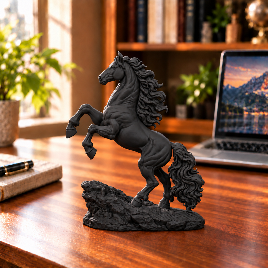 CONQR Horse lightweight 3D printed PLA desk statue, 8 inch, Black - office desk