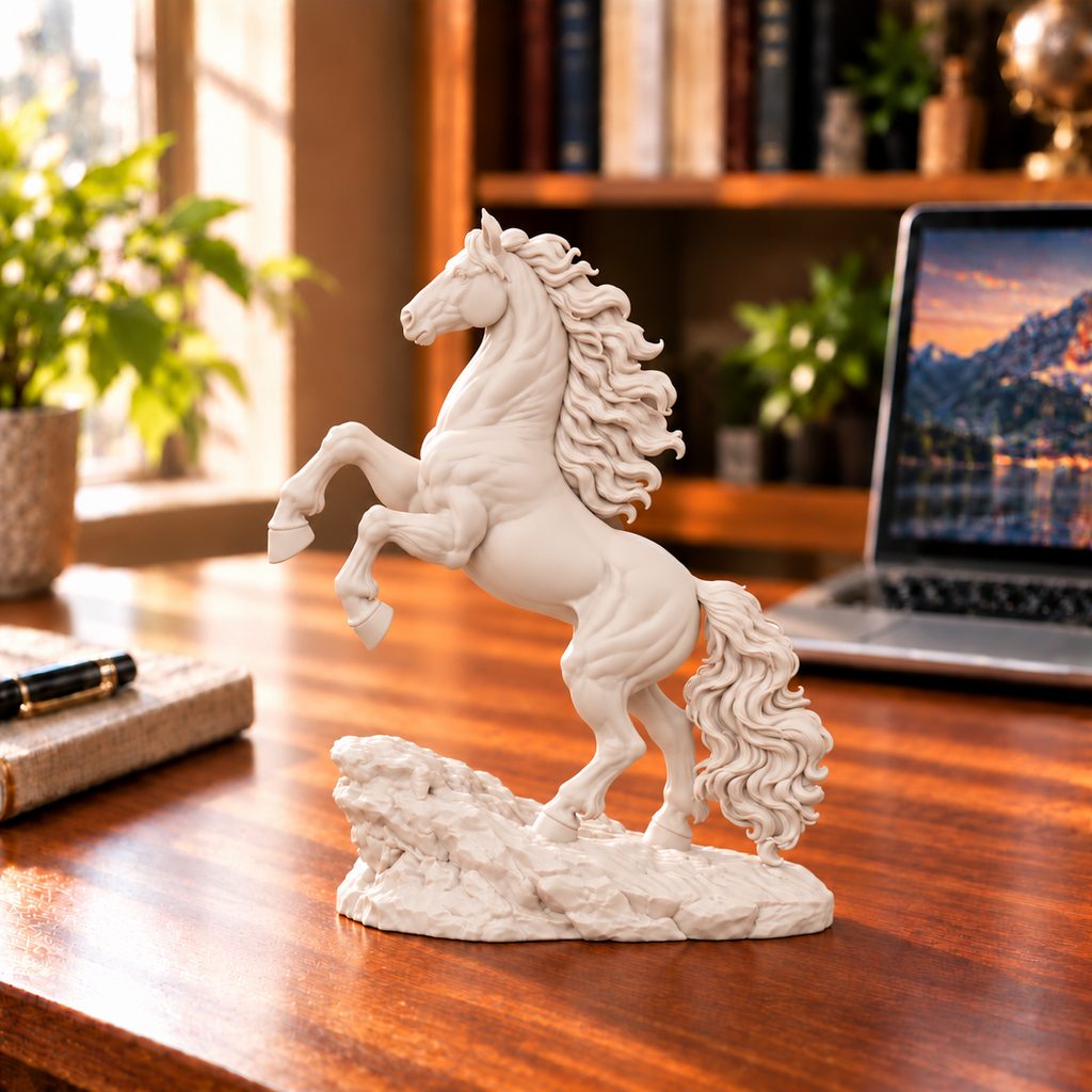 CONQR Horse lightweight 3D printed PLA desk statue, 8 inch, Warm Beige - office desk