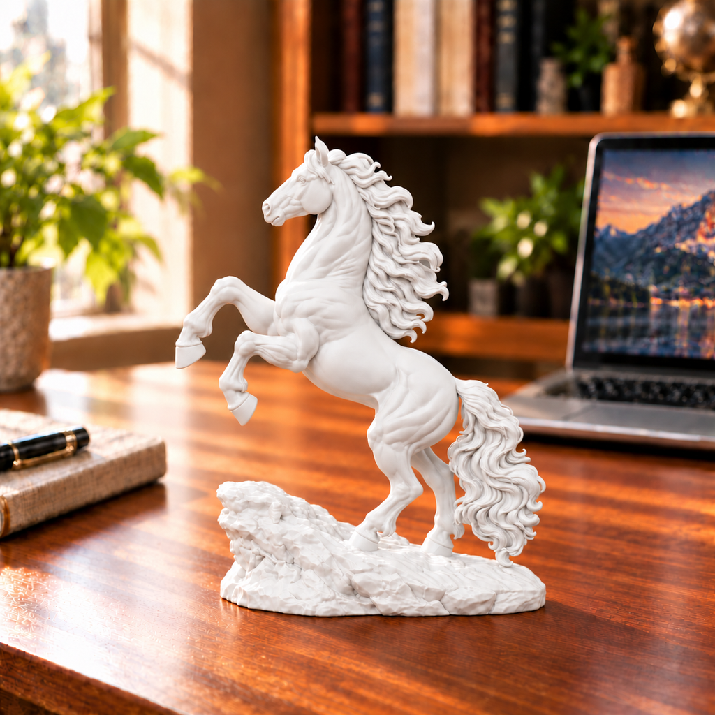 CONQR Horse lightweight 3D printed PLA desk statue, 8 inch, White - office desk
