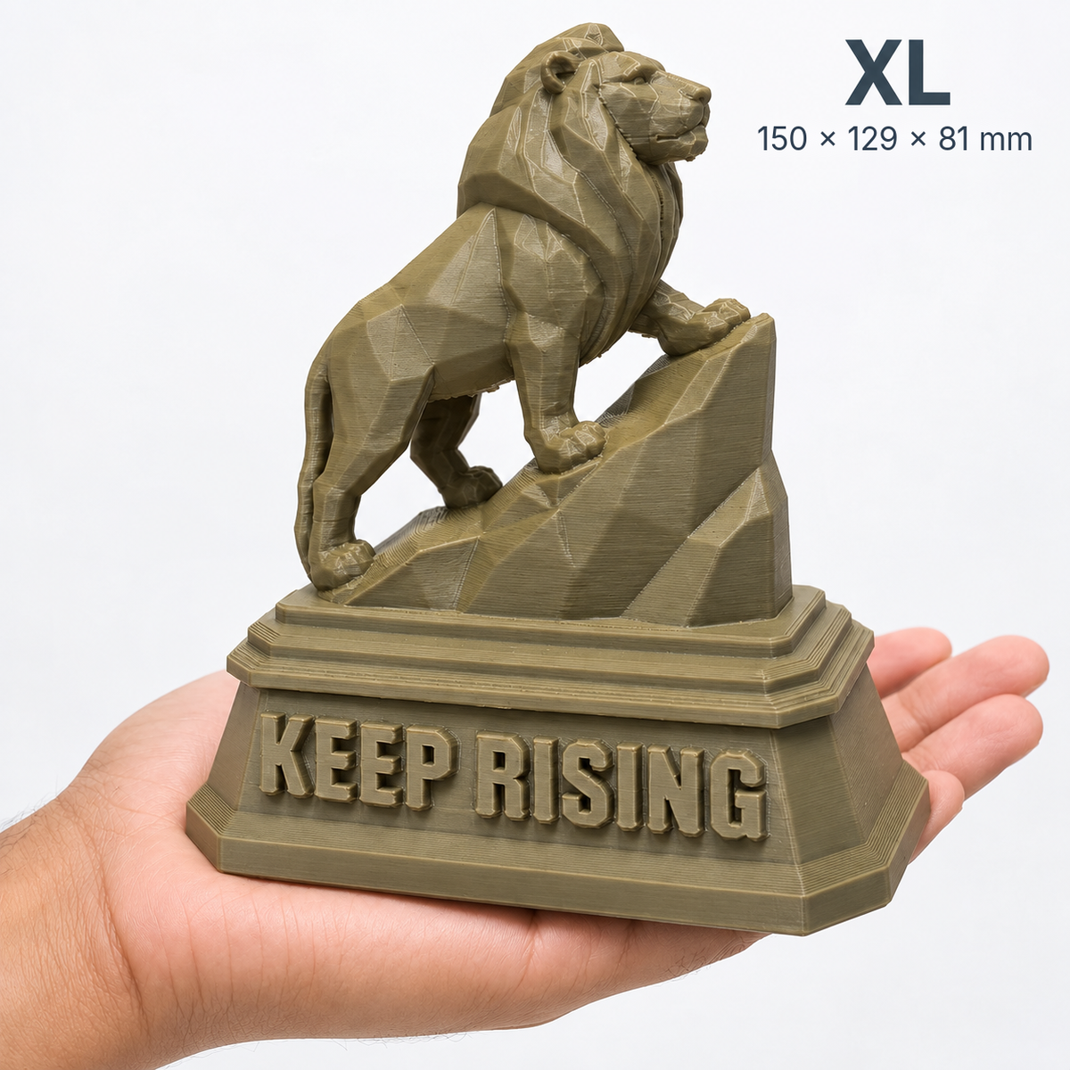 XL The Lion sculpture held above a palm, 150 × 129 × 81 mm