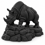 CONQR Rhino lightweight 3D printed PLA desk statue, 8 inch, Black - white background
