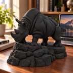CONQR Rhino lightweight 3D printed PLA desk statue, 8 inch, Black - office desk