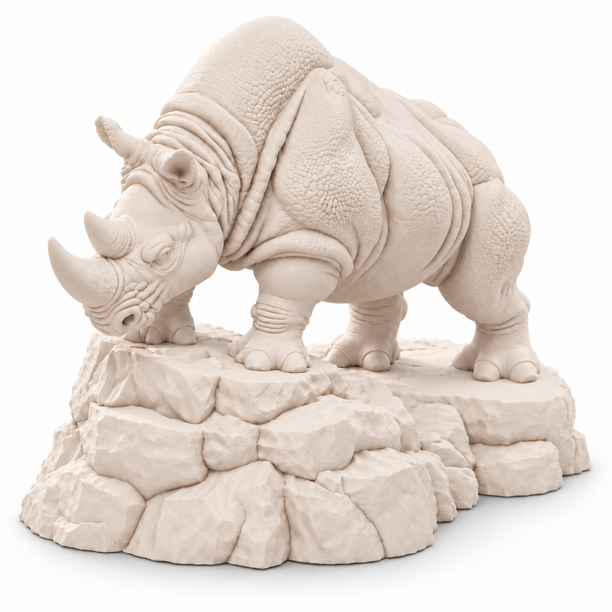 CONQR Rhino lightweight 3D printed PLA desk statue, 8 inch, Warm Beige - white background