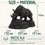 CONQR Charging Rhino desk statue in Black – size and material guide: 170 mm tall, 237 mm long, 137 mm wide