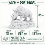 CONQR Charging Rhino desk statue in White – size and material guide: 170 mm tall, 237 mm long, 137 mm wide