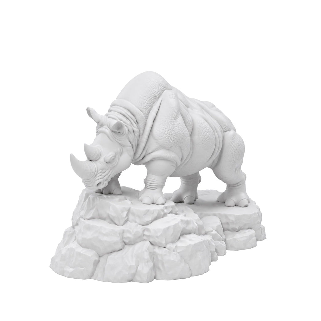 CONQR Charging Rhino desk statue in White – on a white background