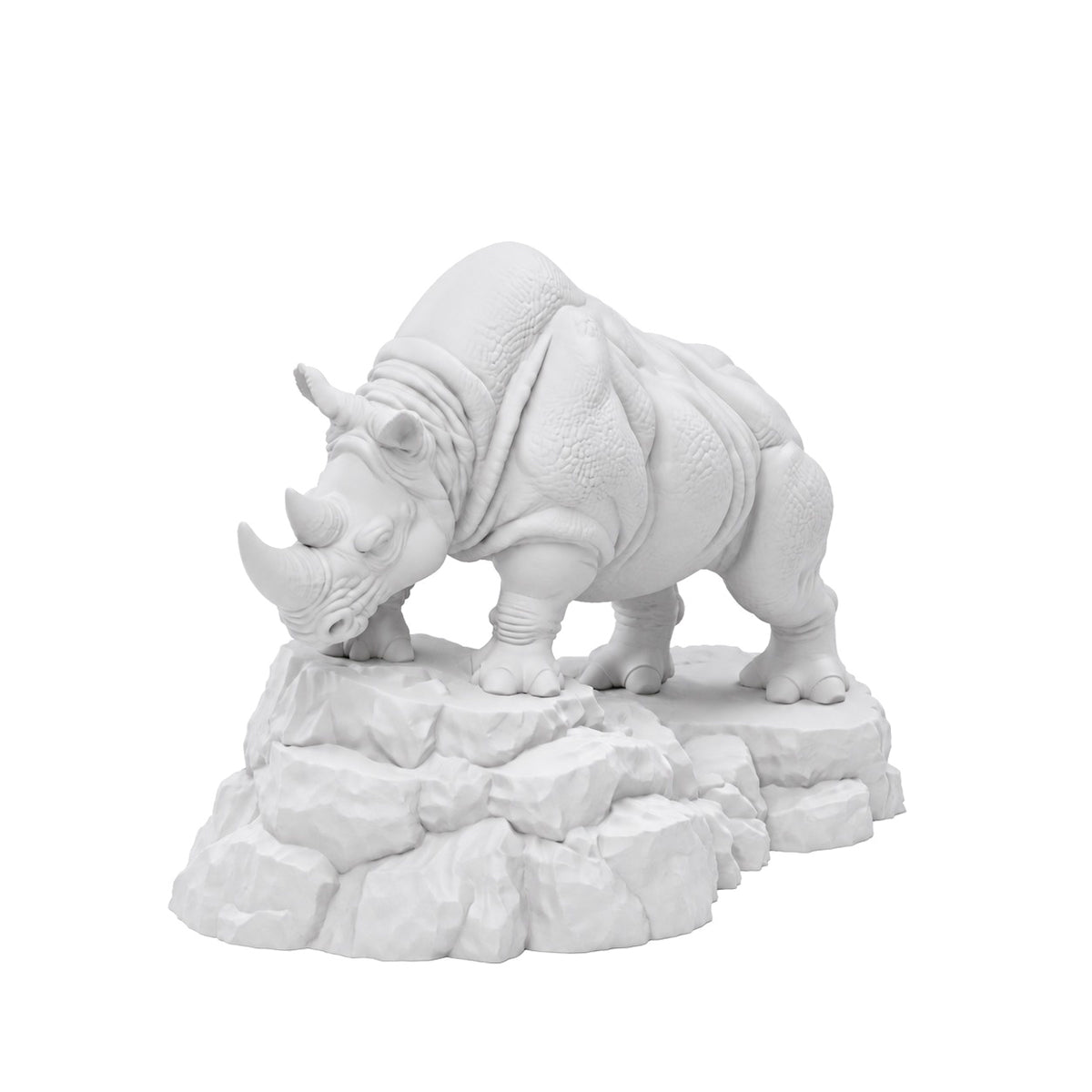 CONQR Charging Rhino desk statue in White – on a white background