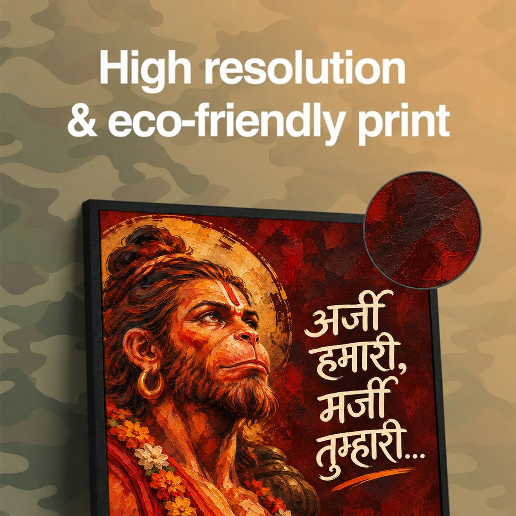 Close-up of premium 380 GSM Hanuman canvas print showing high-resolution painted texture