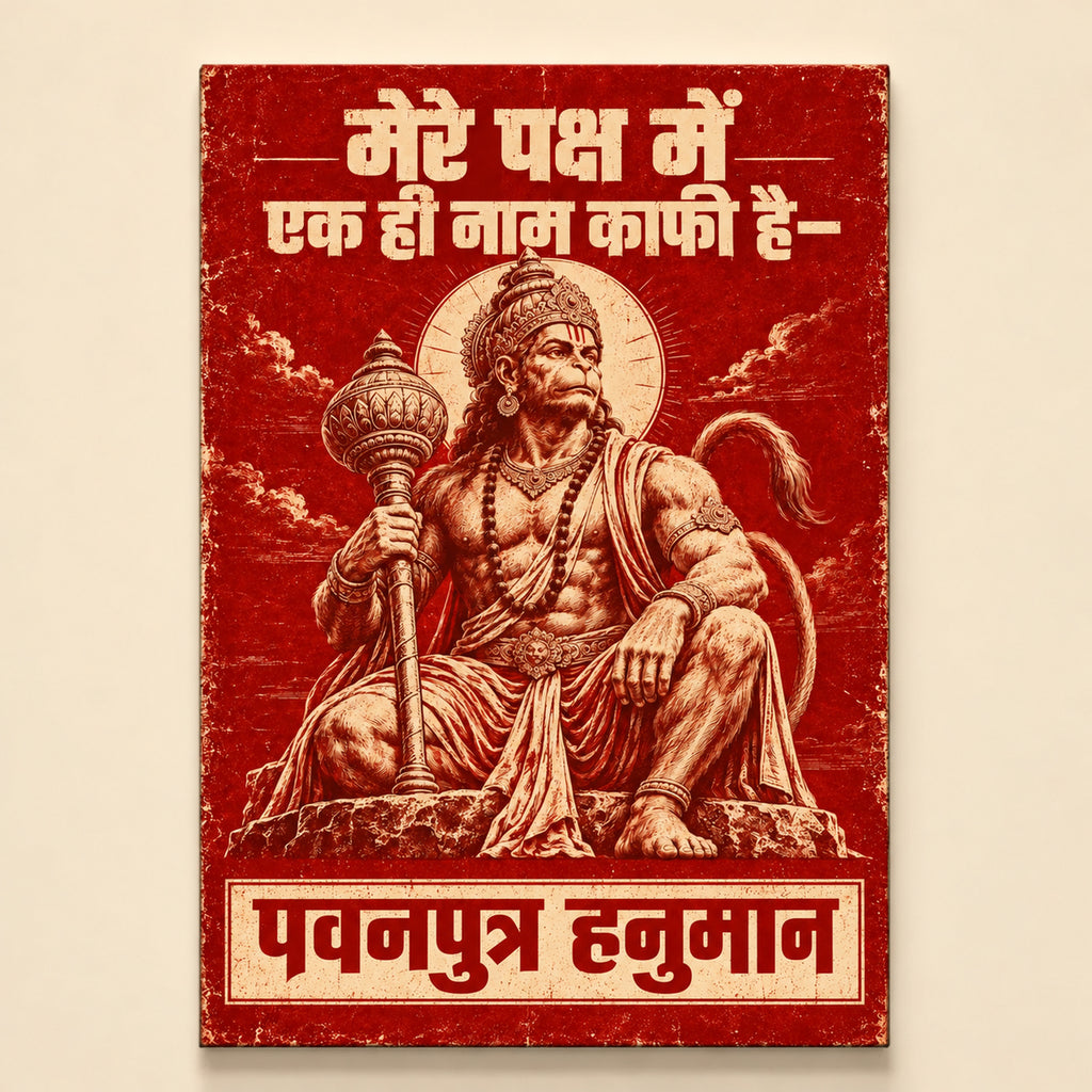 Pavanputra Hanuman wall art in vintage red and ivory – CONQR