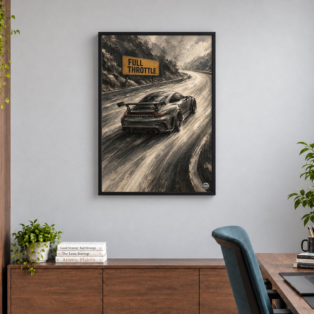 24×36 Full Throttle black-box framed automotive wall art