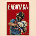 Bearded batsman in Indian kit leaning forward with fist raised under Babayaga lettering