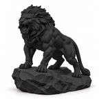 CONQR Lion lightweight 3D printed PLA desk statue, 9 inch, Black - white background