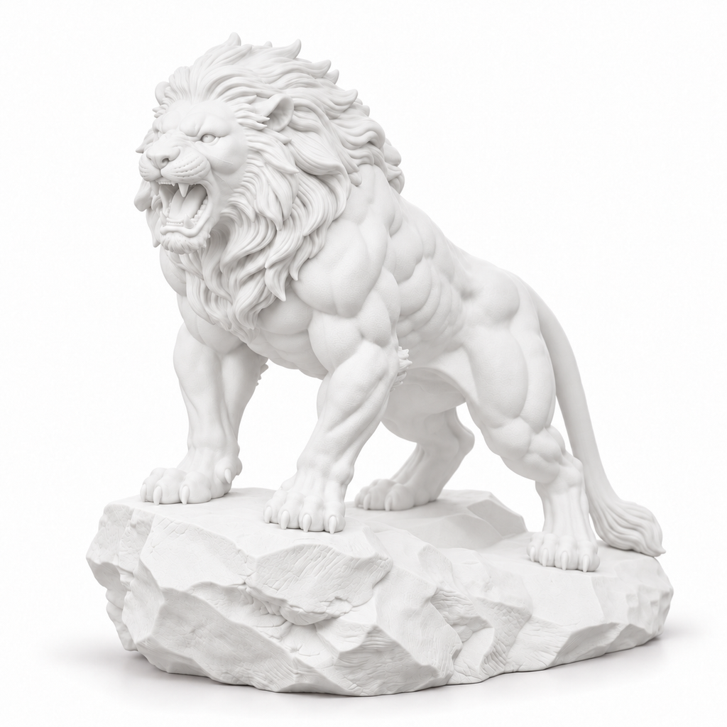 CONQR Lion lightweight 3D printed PLA desk statue, 9 inch, White - white background