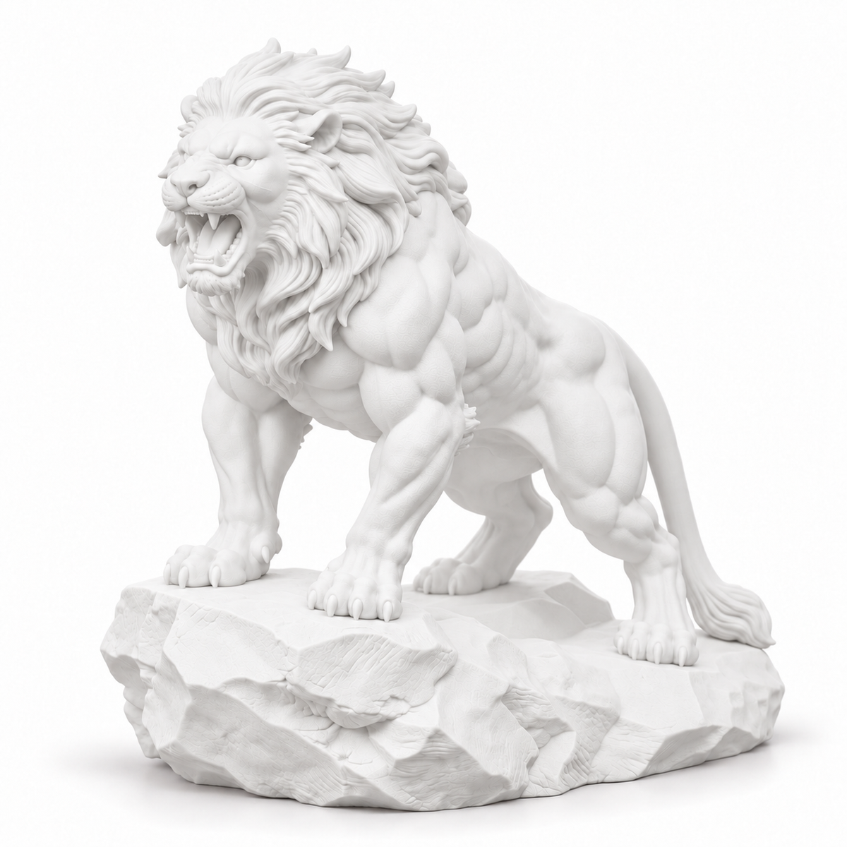 CONQR Lion lightweight 3D printed PLA desk statue, 9 inch, White - white background