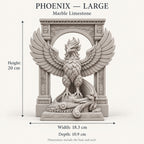 The Phoenix Rise Again desk sculpture in Marble Limestone, large, 20 cm, size guide with dimensions