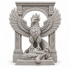 The Phoenix Rise Again desk sculpture in Marble Limestone, large, 20 cm, on a white background