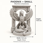 The Phoenix Rise Again desk sculpture in Marble Limestone, small, 14.5 cm, size guide with dimensions