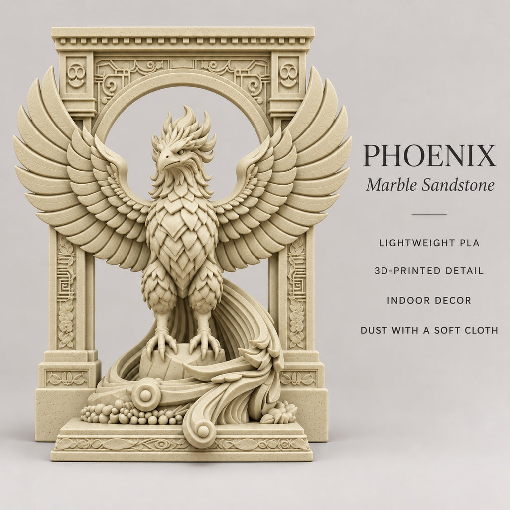The Phoenix Rise Again desk sculpture in Marble Sandstone, large, 20 cm, material and care details