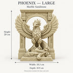 The Phoenix Rise Again desk sculpture in Marble Sandstone, large, 20 cm, size guide with dimensions
