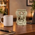 The Phoenix Rise Again desk sculpture in Marble Sandstone, small, 14.5 cm, on an office desk