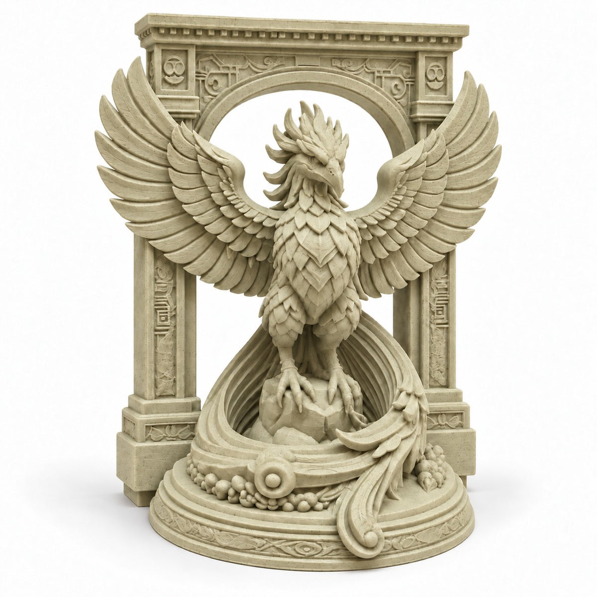 The Phoenix Rise Again desk sculpture in Marble Sandstone, small, 14.5 cm, on a white background