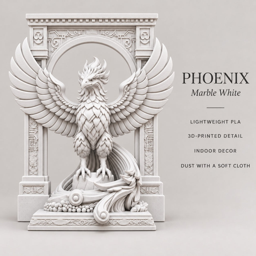 The Phoenix Rise Again desk sculpture in Marble White, large, 20 cm, material and care details