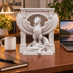 The Phoenix Rise Again desk sculpture in Marble White, large, 20 cm, on an office desk