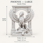 The Phoenix Rise Again desk sculpture in Marble White, large, 20 cm, size guide with dimensions