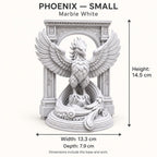 The Phoenix Rise Again desk sculpture in Marble White, small, 14.5 cm, size guide with dimensions
