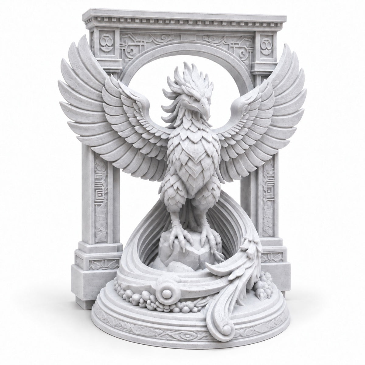 The Phoenix Rise Again desk sculpture in Marble White, small, 14.5 cm, on a white background