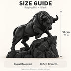 CONQR Raging Bull desk statue in Black size guide - 18 cm / 7.1 inch tall
