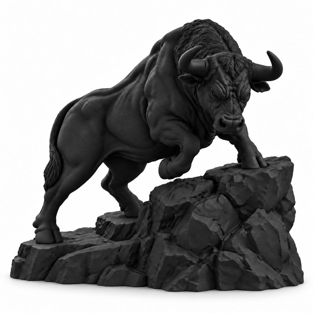 CONQR Raging Bull desk statue in Black on white background