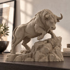 CONQR Raging Bull desk statue in Sandstorm low angle view on a desk
