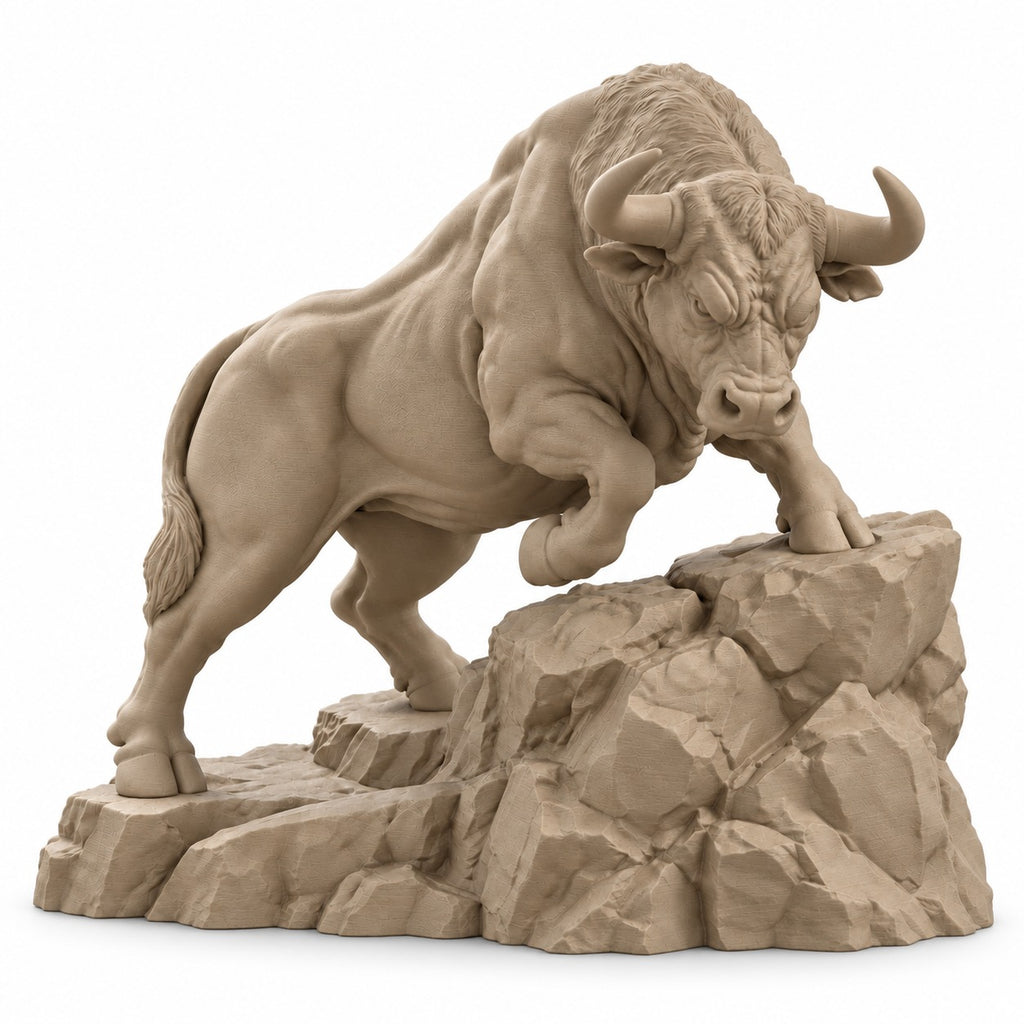 CONQR Raging Bull desk statue in Sandstorm on white background