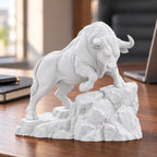 CONQR Raging Bull desk statue in White on a work desk