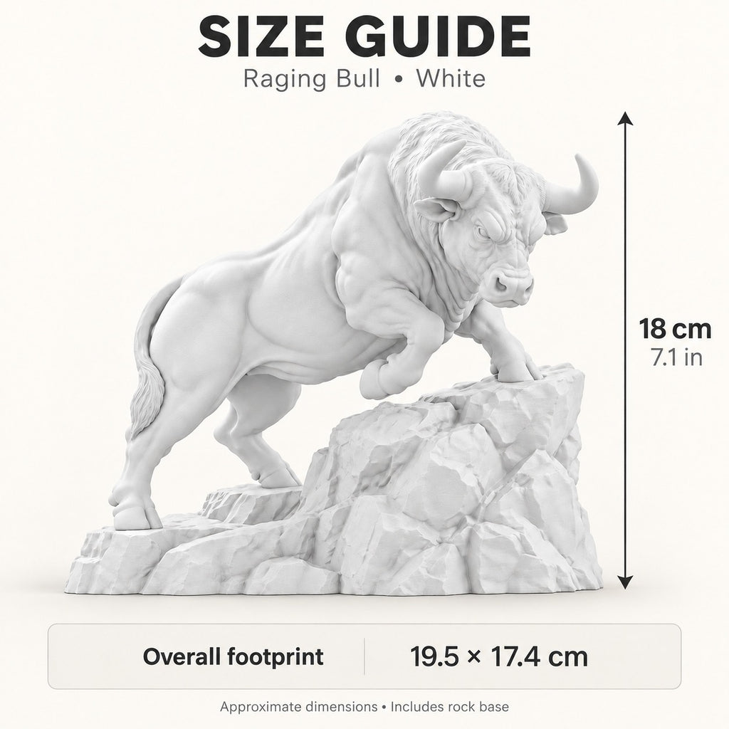 CONQR Raging Bull desk statue in White size guide - 18 cm / 7.1 inch tall