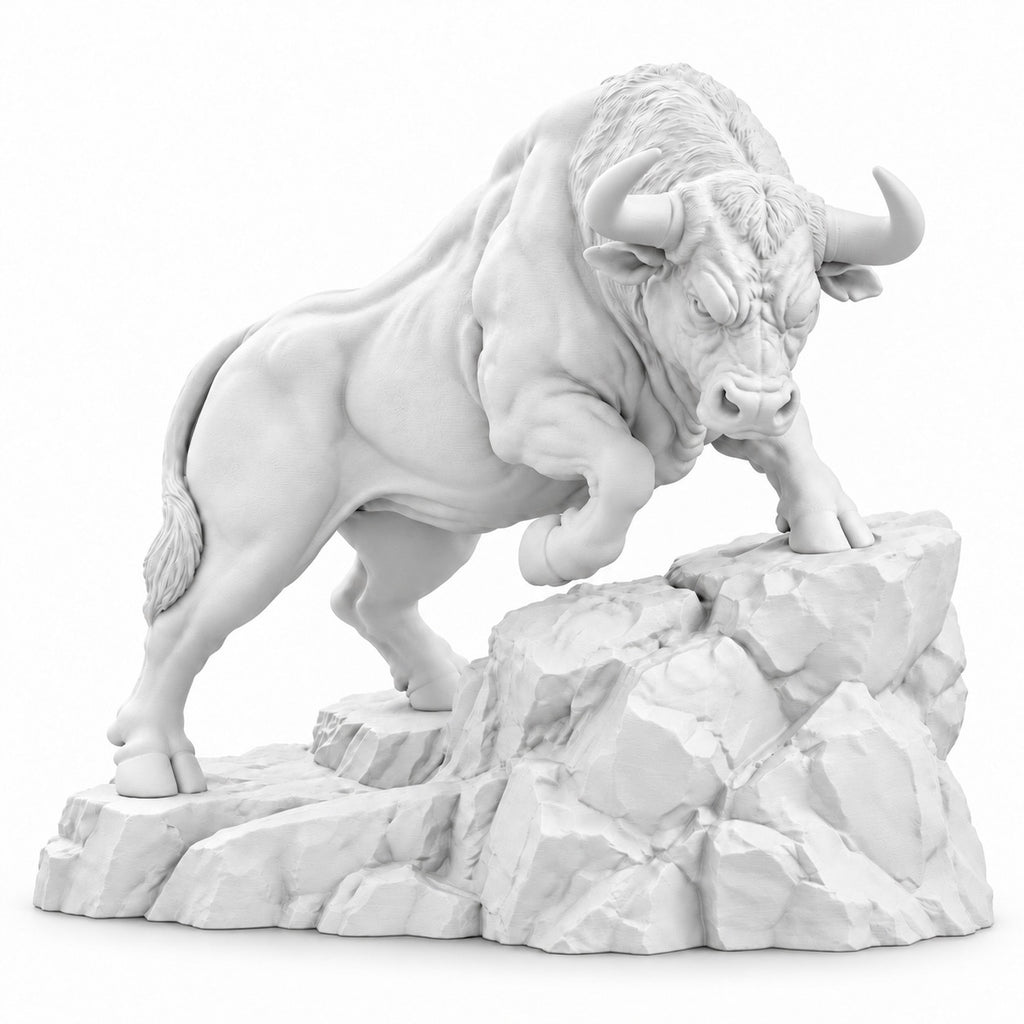 CONQR Raging Bull desk statue in White on white background