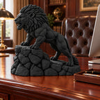 Unstoppable roaring lion desk statue in Black, large 22.5 cm, on an executive desk