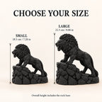 Unstoppable roaring lion desk statue in Black: small 18.5 cm and large 22.5 cm side by side