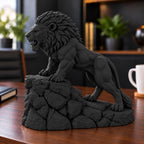 Unstoppable roaring lion desk statue in Black, small 18.5 cm, on a work desk