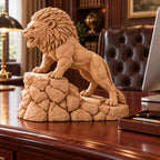Unstoppable roaring lion desk statue in Sandstorm, large 22.5 cm, on an executive desk
