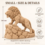 Unstoppable roaring lion desk statue in Sandstorm, small 18.5 cm, size and features, 18.5 cm tall