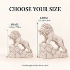 Unstoppable roaring lion desk statue in Warm Beige: small 18.5 cm and large 22.5 cm side by side